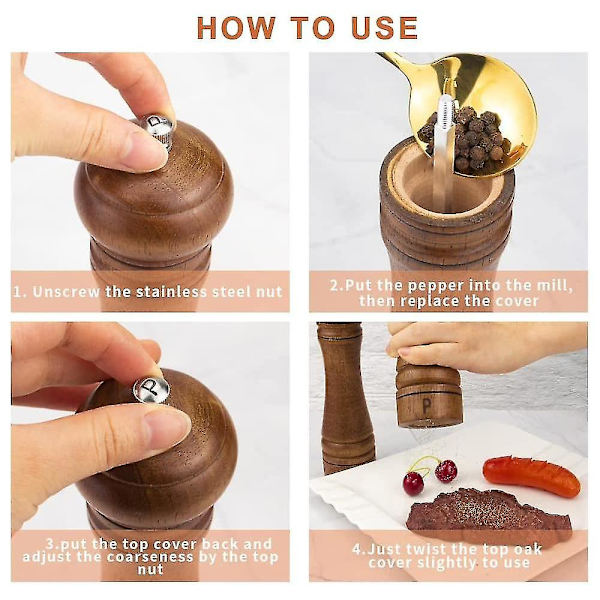 Salt- och pepparkvarn Spice Shaker massivt trä med justerbar keramisk kvarnsats 2st