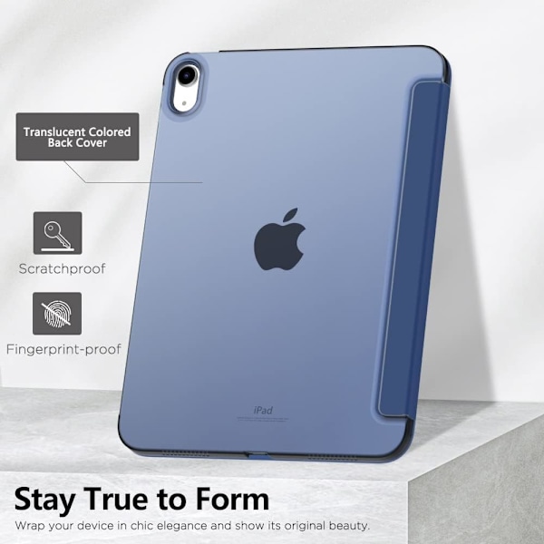 Fodral för iPad 10:e generation 2022, iPad 10.9, tunt och lätt PU-läderfodral med automatisk viloläge/väckningsfunktion genomskinlig PC-baksida