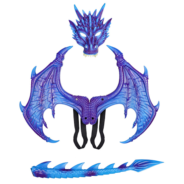Drakdräkt för barn pojkar flickor, drake vingar svans mask set, Halloween dinosaurie cosplay set för barn