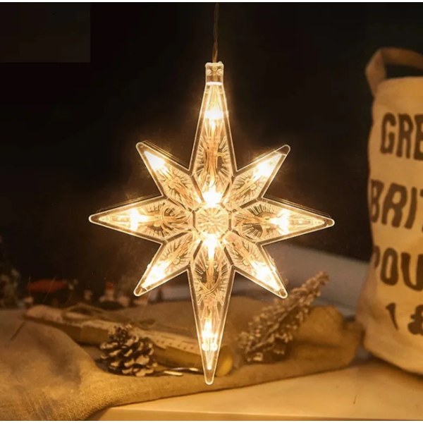 Förpackning med 2 LED North Star fairy lights, fönsterlampa med sugkopp för julgran, juldekoration, fönsterdekoration, festdekoration