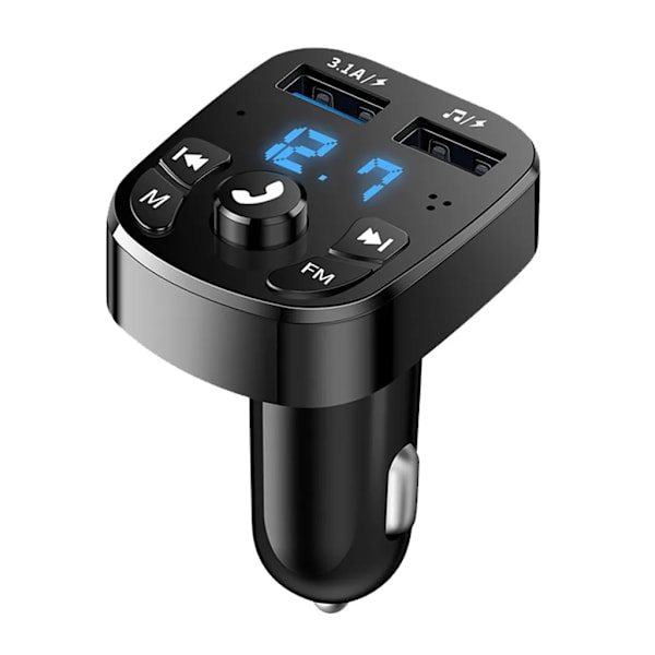 Bluetooth FM-sender for bil, blå omgivelseslys trådløs radiomottakeradapter med håndfri, dobbel USB-lader 5V/3.1