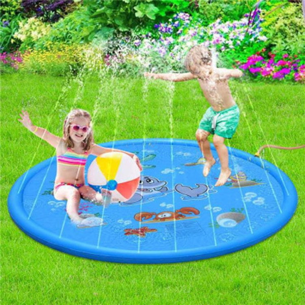 Sprinklermatte for plaskepad - Tykk sklisikker og plaskevannslekematte for barn og hund, plaskepad for barn 4-8, utendørs svømmebasseng vannspill moro