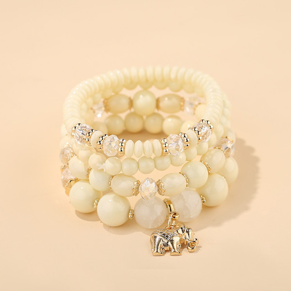1 Boheme Perle Armbånd, Perle Vedhæng Stretch Armbånd, Elefant Vedhæng Krystal Armbånd (Stil 2)