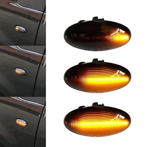 2 stk Led dynamisk blinklys sidemarkeringslys til Peugeot 307 206 407 107 607 1007 Partner Expert sekventiel blinklys (Krystal i høj kvalitet)