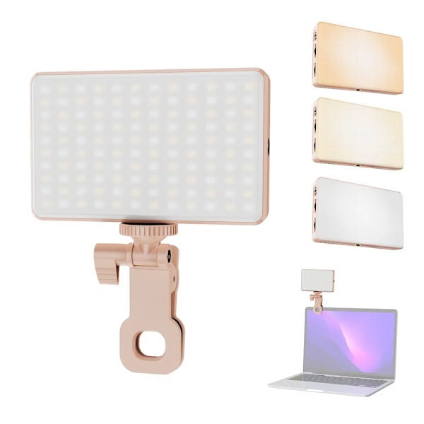 Lommelykt med klips for LED-video, datamaskin, nettbrett, mobiltelefon, videokonferanselys, 2500K-9000K, dimbar, innebygd batteri for nettmøter, selfie