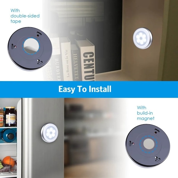 6-pack 6 LED-nattlampa med rörelsesensor, automatisk på/av för hall/kök/sovrum/trappor/garderob (vit, vitt ljus)