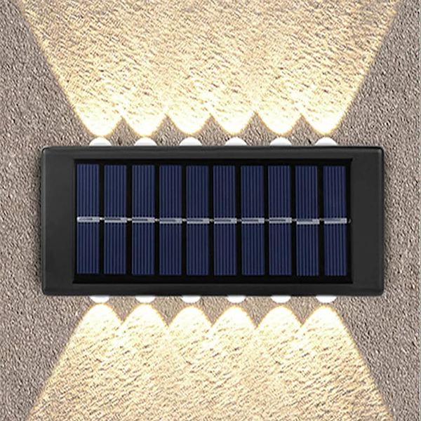 Aurinkokäyttöinen seinävalaisin ulkokäyttöön, ylös- ja alaspäin suuntautuvat valot, 12 LED:n aurinkovalot IP65 vedenpitävä seinävalaisin, LED-puutarhavalaisin, puutarhavalot, lämmin valkoinen