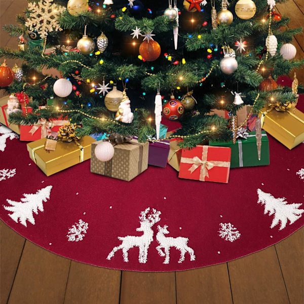Julgransmatta 122 cm, stickad 3D älg julgransfot