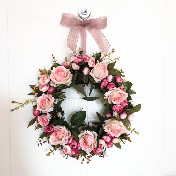 Konstgjord dörrkrans 33 cm rosett Konstgjord vårkrans Turkos girland Lämplig för hemfest bröllopsdekoration året runt