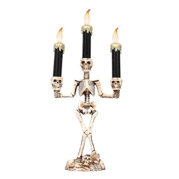 Halloween Skeleton Candelabre 3 Ljus Halloween Candelabre Hållare Med Ljushållare Skelett Skull Ljushållare Led Halloween Skelett Candle Light