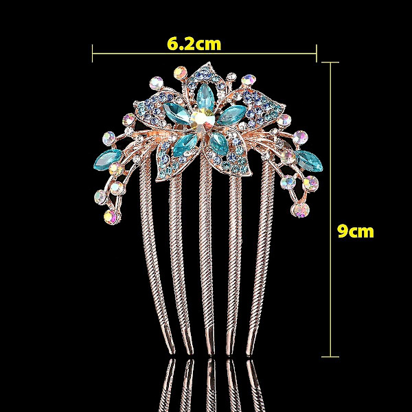 Sunrain Blomster Rhinestone Hårkammar Tillbehör (blå)（Blå）