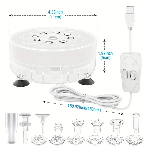 Suihkulähde Pumppu LED-valoilla ja Suuttimilla, DIY Suihkulähde Pumppusetti USB-virtajohdolla ja Virta-adapterilla, Vedenpumppu
