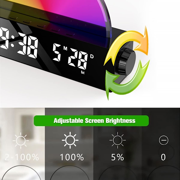 Digitalt vækkeur med lys, vækkeur med lys, forskellige lys- og musikeffekter, justerbart lys