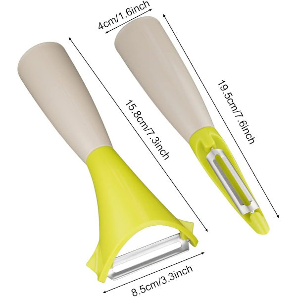 Universell skalare set, 2 delar skalare för frukt grönsaker, stående design, universell skalare rostfritt stål med roterande blad