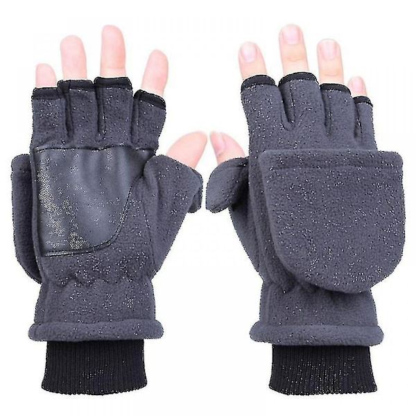 Dam Herr Vinter Polar Fleece Half Finger Flip Handskar Dubbellager Tjocka .