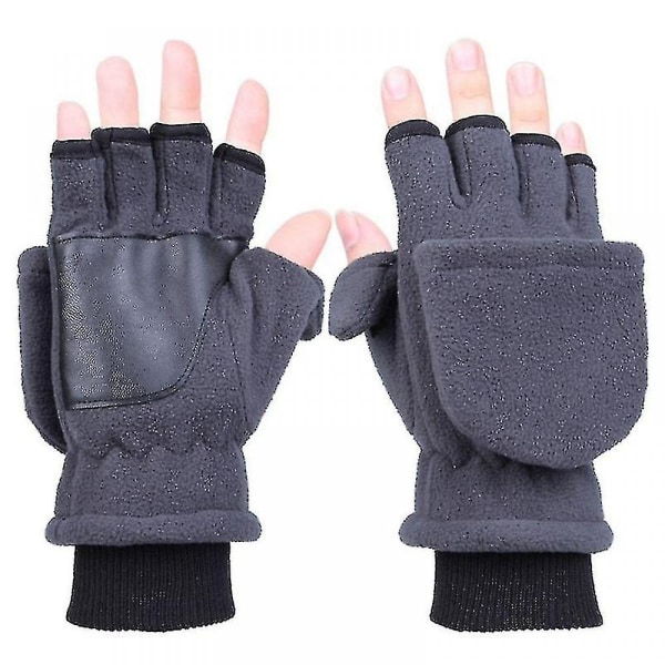 Kvinner Menn Vinter Polar Fleece Halvfinger Flip Hansker Dobbel Layer Thicken .