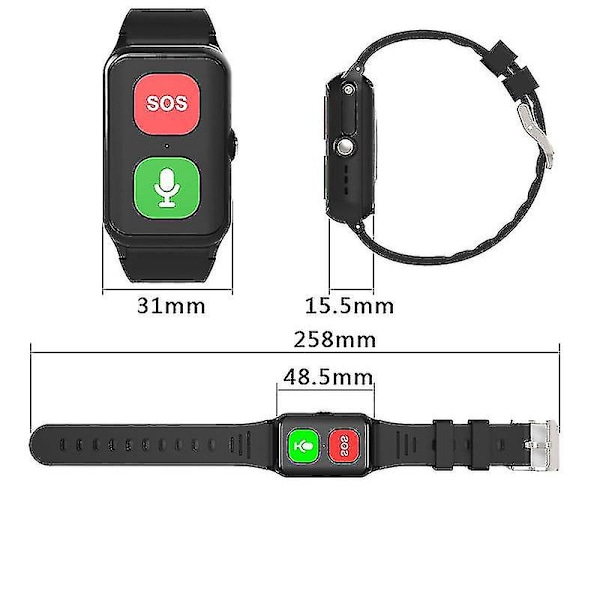Sos Smart Armband för seniorer med GPS-info push, pulsmätning med inbyggd spårningsklocka（Svart）