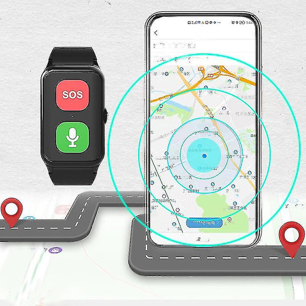 Sos Smart Armband för seniorer med GPS-info push, pulsmätning med inbyggd spårningsklocka（Svart）