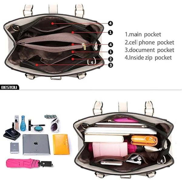Vesker og håndvesker for kvinner Tote Skulder Crossbody Vesker med lang stropp avtakbar (Roserød)