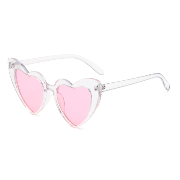 Hjertesolbriller for kvinner Kantløs tynn metallramme Hjerteformede solbriller Uv400（6,5 x 3,5 x 2,5 tommer，Transparente rosa solbriller）