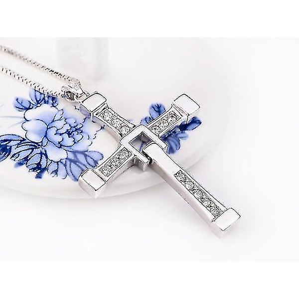 925 Sterlingsølv ægte Rhinestone Cz Fast And Furious 7 Cross Charm vedhæng halskæde til mænd