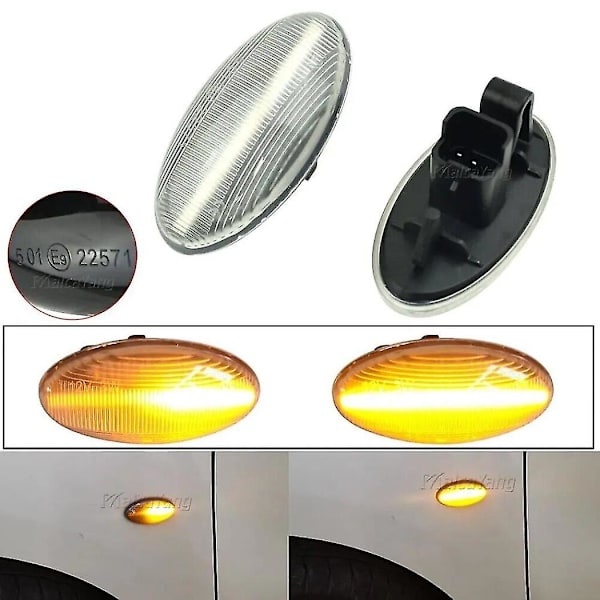 2 stk Led dynamisk blinklys sidemarkeringslys til Peugeot 307 206 407 107 607 1007 Partner Expert sekventiel blinklys (Krystal i høj kvalitet)