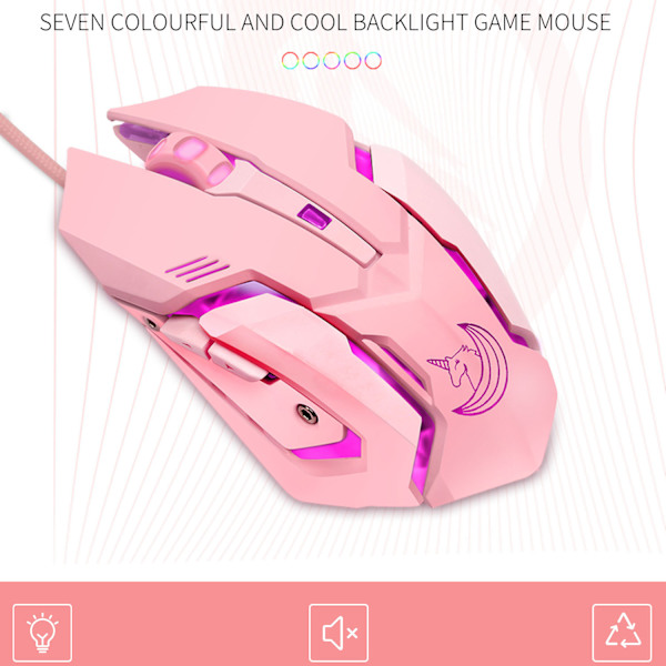 Gamingmus med tyst klick, LED-bakgrundsbelyst optisk spelmus ergonomisk USB-kabelmus kompatibel med bärbar dator PC, 7 knappar, 4 justerbar DPI