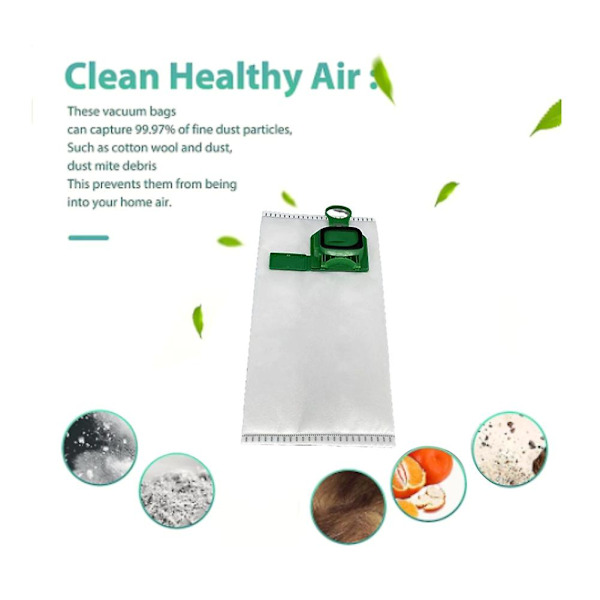12 stk støvpose for Vorwerk Vk140 Vk150 Robotstøvsuger 140/150 reservedeler Ac（Hvit Grønn）