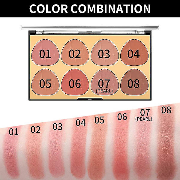 Kahdeksan värin puuteri poskipunalevy Pearlescent Powder Blusher Powder kirkastaa