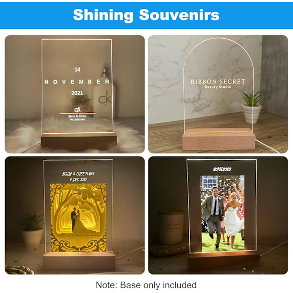 LED-ljusdisplaybas, 2-pack LED-bas i trä, USB-ljusbasprydnader för DIY-akrylplattor Plexiglas Frostat glas Glasplatta Kristallkonst