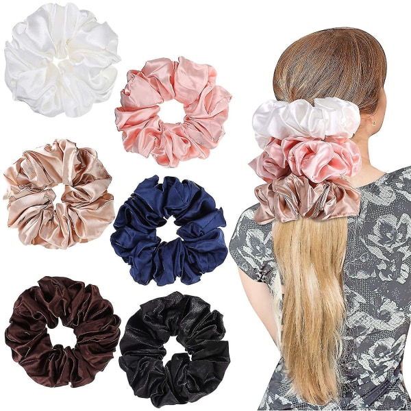 Scrunchies, Velvet Satin Scrunchies Jumbo Elastisk Hestehaleholder 6 stk