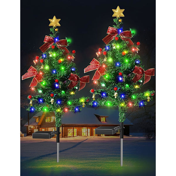 Solcelled Julepynt Trær Lys Utenfor Vanntett 20 LED Lys Solcellehagedekorasjon Solcellepinnelys Juletre Hagedekorasjon