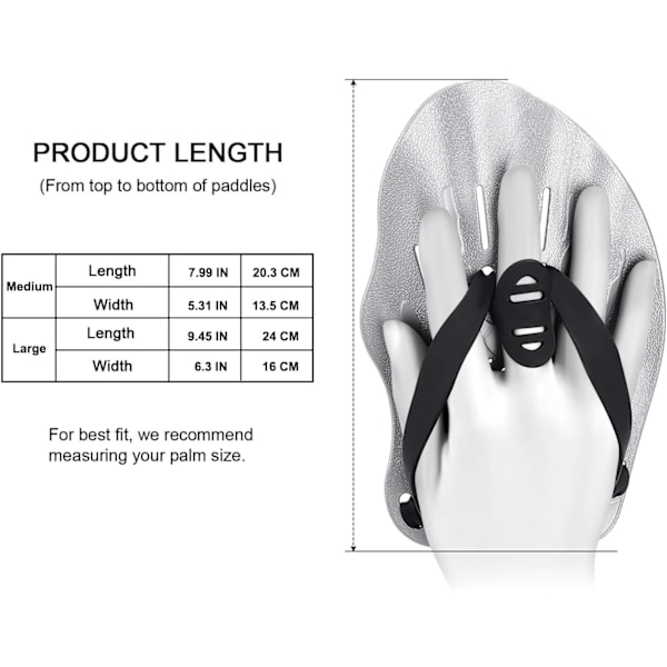 Contour Swim Paddles Hand, Swim Training Hand Paddles med justerbara remmar, Swimming Hand Paddles för kvinnor och män（M）