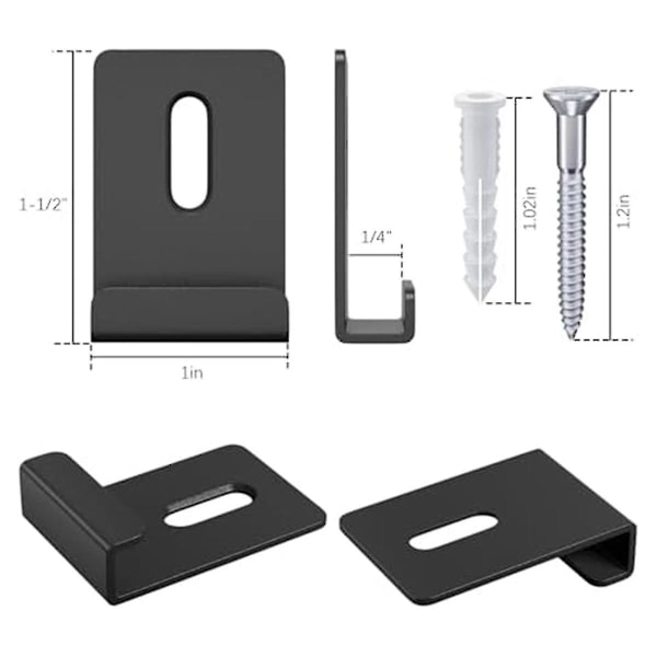10 stk Metal Spejl Clips Bredkanal Spejl Ophæng Clip Kit Store tunge holder Clips til spejle med skrue Clips（Sort）