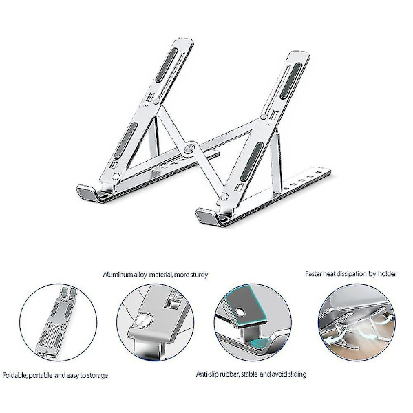 Bärbar datorstativ, bärbar datorstativ i aluminium, höjdjusterbart hopfällbart stativ (silver)