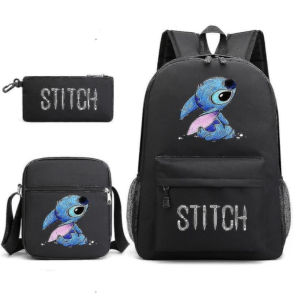 Lilo Stitch Ryggsekk Tredelt skoleveske（Sort）