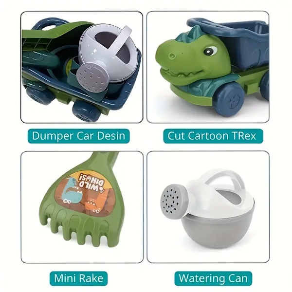 Dinosaur Engineering Vehicle Toy Set, Strandleker for Gutter og Jenter, Morsomt Lekebil
