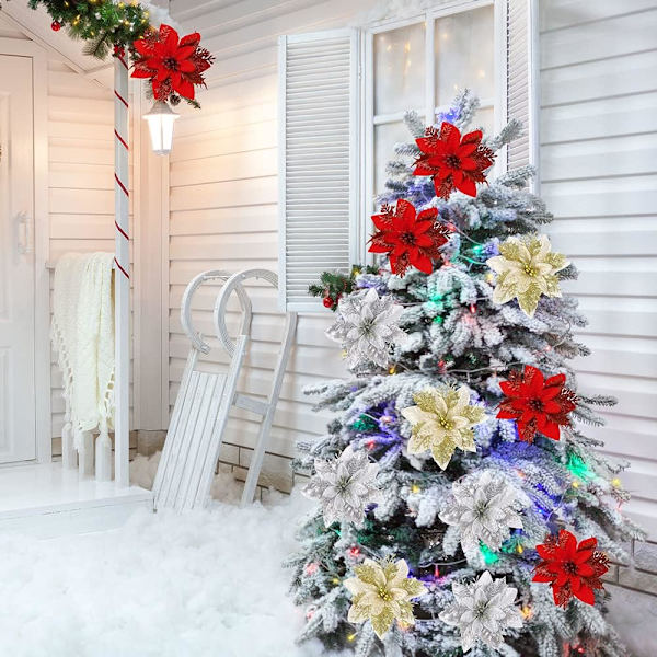 Julgransblommor, glittrande julblomsterdekoration