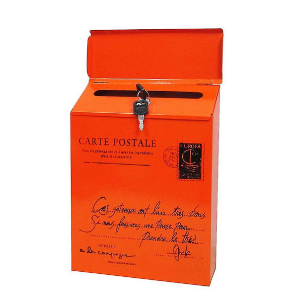 Järnlås Brevlåda Vintage Väggmonterad Postlåda Post Postbrev Tidningslåda（Orange）