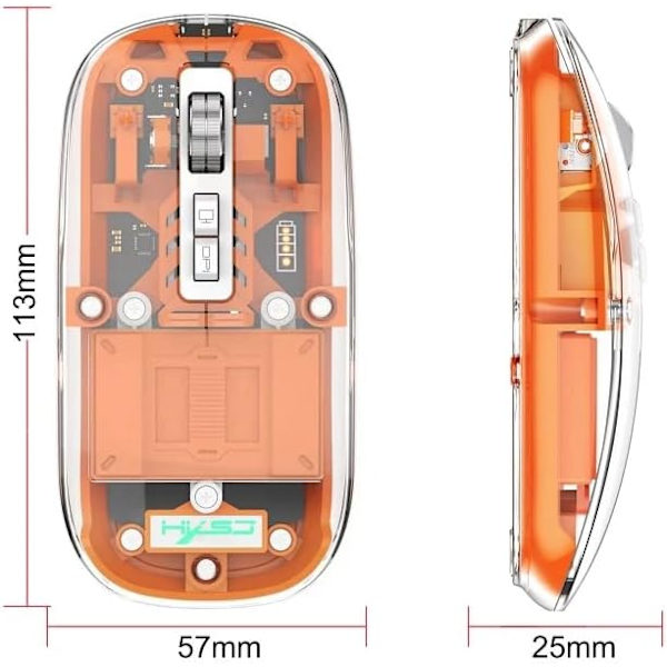 Uppladdningsbar transparent trådlös mus BT5.1/2.4G Bluetooth-mus tyst mus 4 justerbar DPI, mindre brus mobil optisk möss för bärbar dator, PC
