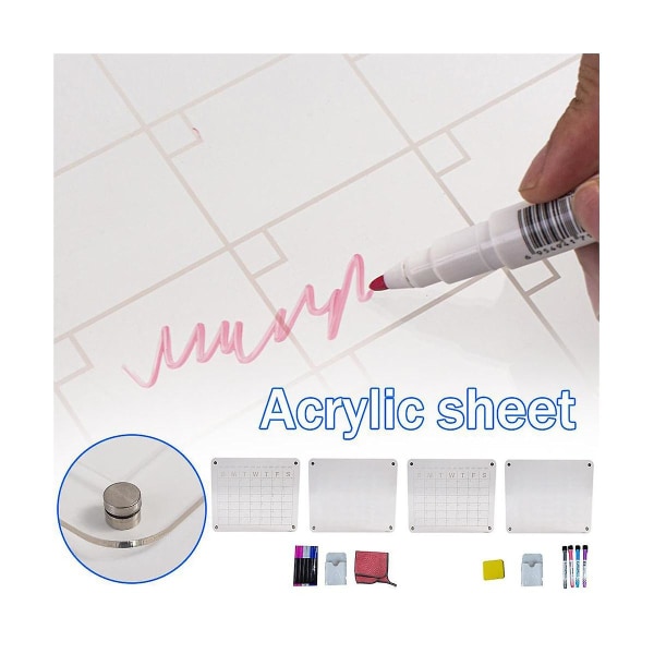 2 stk magnetisk tørr tørketavle for kjøleskap Akryl klar kalender for kjøleskap notatbrett Er（Transparent）