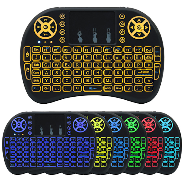 Mini trådløst tastatur med touchpad-musekombination, 7 farver RGB-baggrundsbelysning, til Android TV Box, Smart TV, Pad, PC, HTPC, Tablet og Windows OS