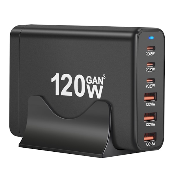 6-Port Snabbladdare, Bärbar 200W USB C Laddningsstation Väggladdare Adapter, Kompakt Reseladdare för iPhone 14 13 12 11 Pro Max Pixel Note Galaxy