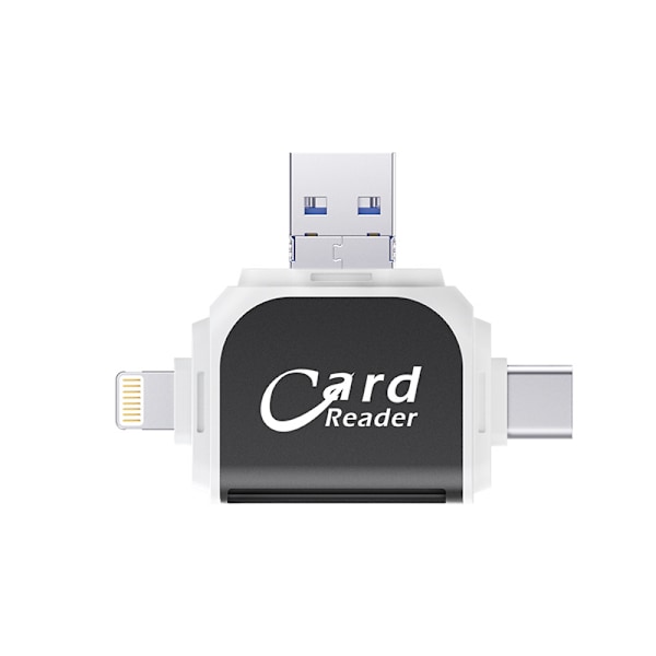 Moniporttinen 4-in-1 universaali SD- ja TF-kortinlukija, USB-C SD- ja TF-muistikortinlukija, USB-C-keskitin moniporttinen sovitin (musta)