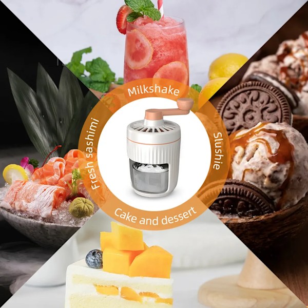 Ismaskin, handvevad slushie-tillverkare, ismaskin, vattenis, issnö, snöis, isbearbetning, is med rostfria blad
