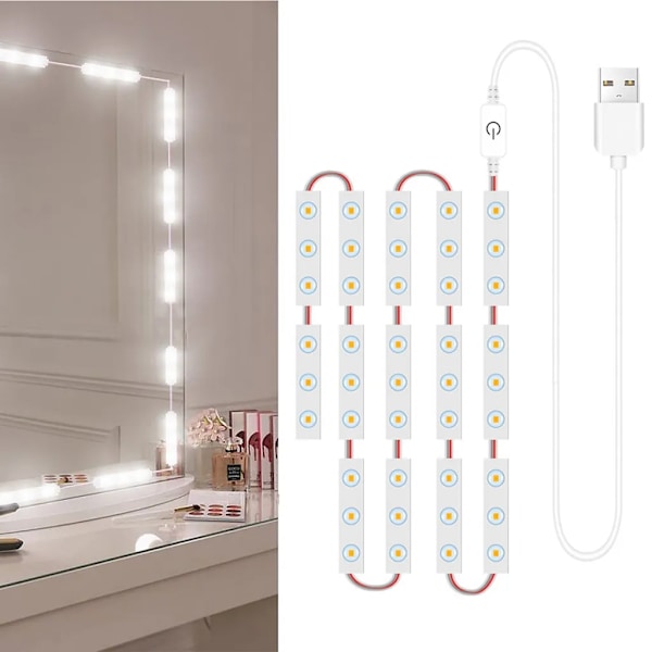 14 PCS LED Makeup Mirror Lights Dimmable Touch Control Makeup Mirror Lights Bathroom Mirror Light with USB Cable LED Strip Lights Makeup Mirror