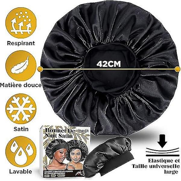 Dww-noir Bonnet De Nuit Satin, Soie Cheveux - Doux Elastique Adaptable Toutes Les Femmes