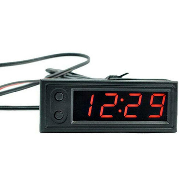 12V 3-i-1 biltermometer + voltmeter + klocka LED digital display (röd)