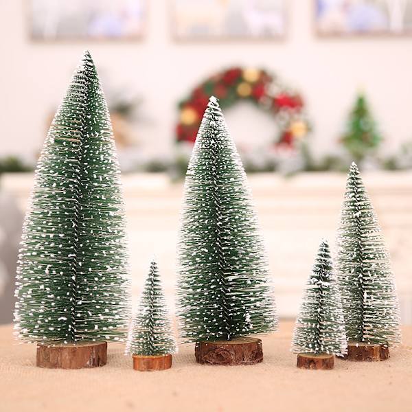 Miniatyr Julgranar Snöfrost Sisalträd Skrivbords Mini Tallträd Flaskborsteträd för Julfest Heminredning