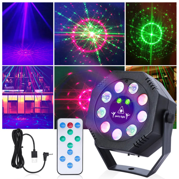 DJ laserpartylampa, bärbar discobollsfestlampa scenprojektor, disco DJ-lampa med stroboskop och discoljus